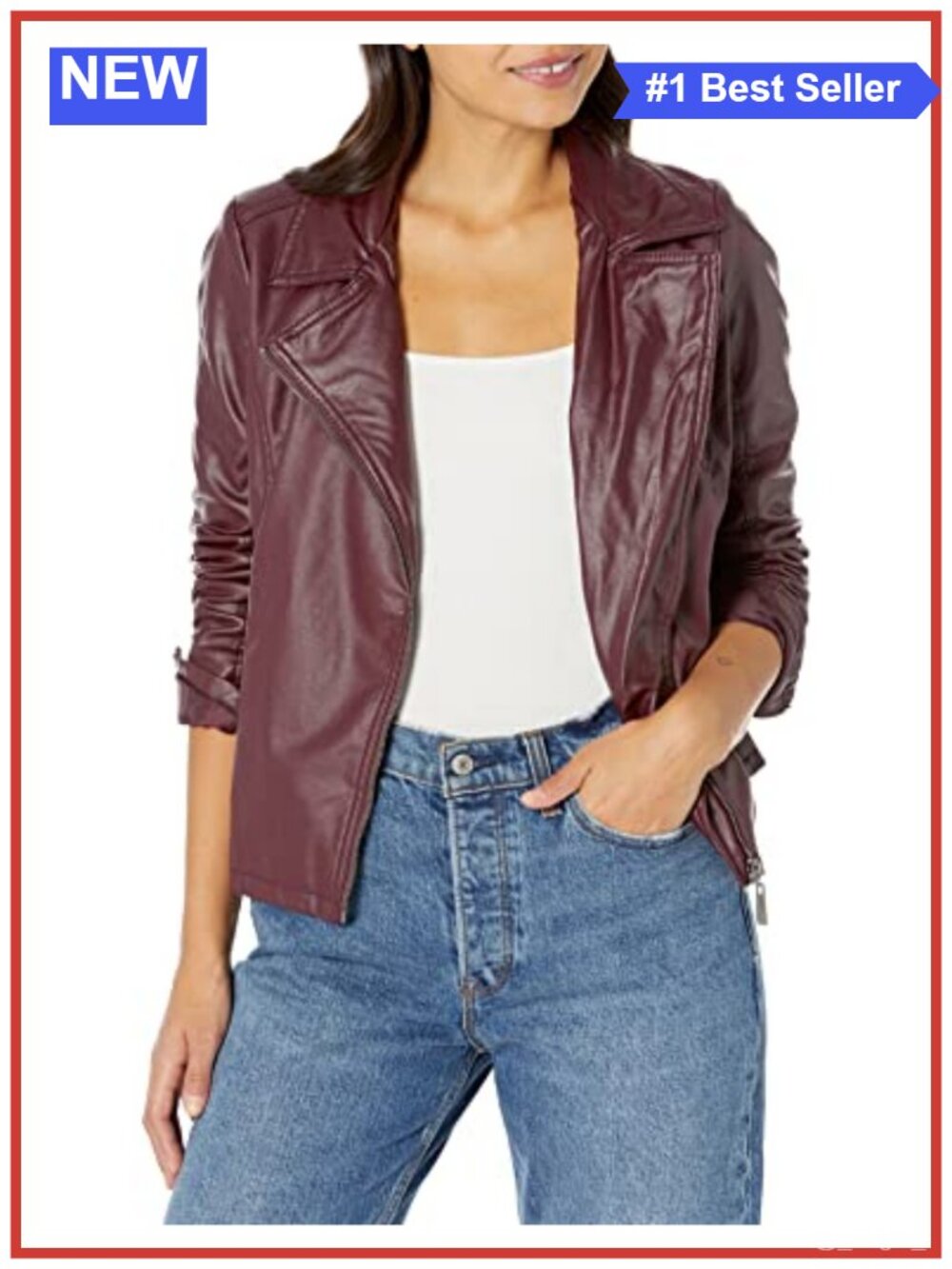 Vegan Leather Moto Jacket Vented Back Aviator Band Collar Long Sleeve